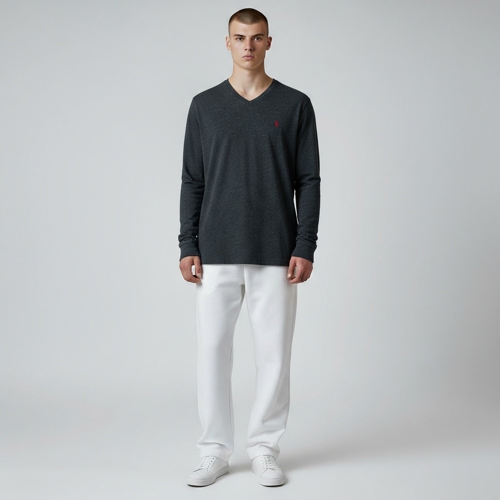 Polo‎ Ralph Lauren Men's Long Sleeve V Neck T-Shirt Gray XL Embroidered Pony